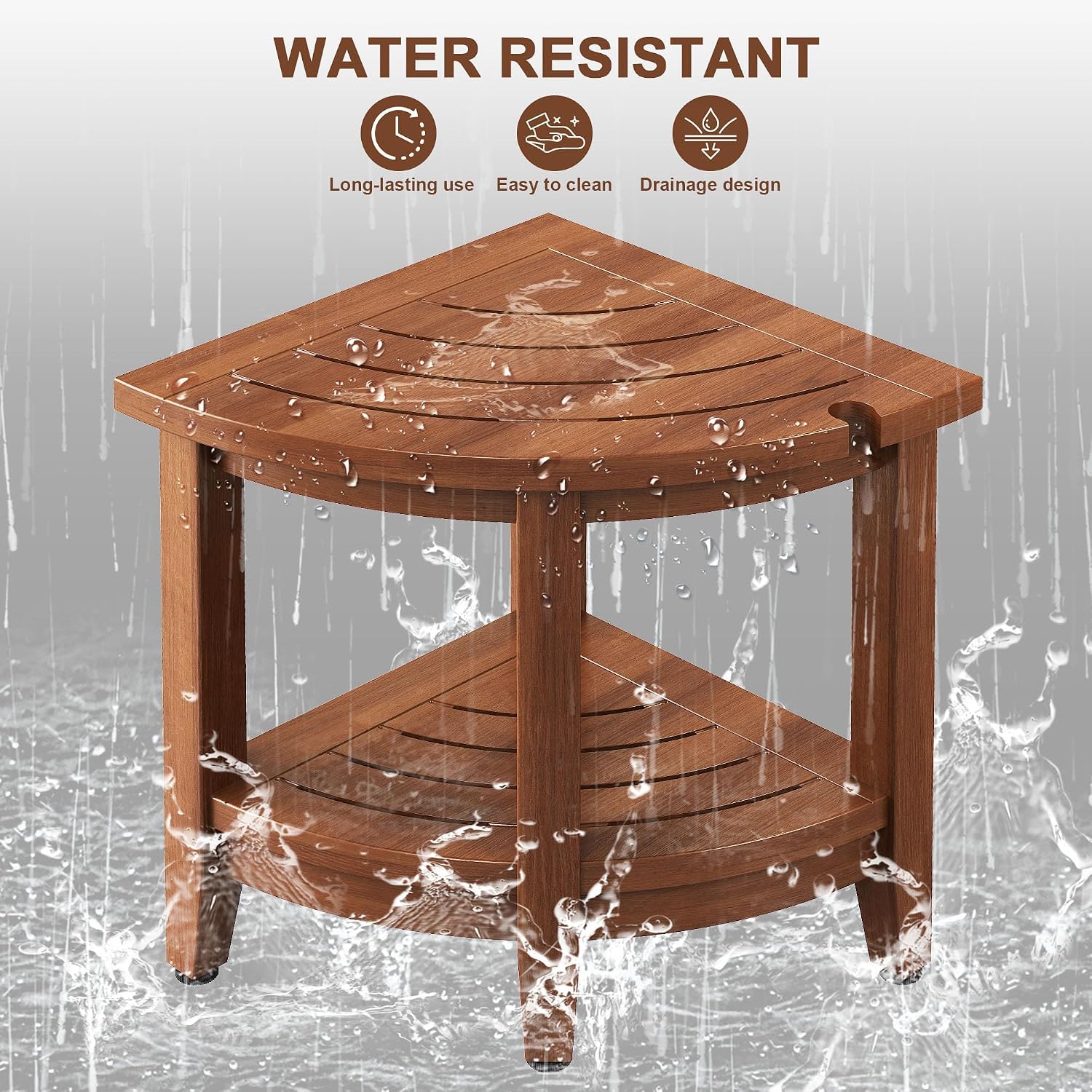 2-Tier Teak Corner Shower Stool