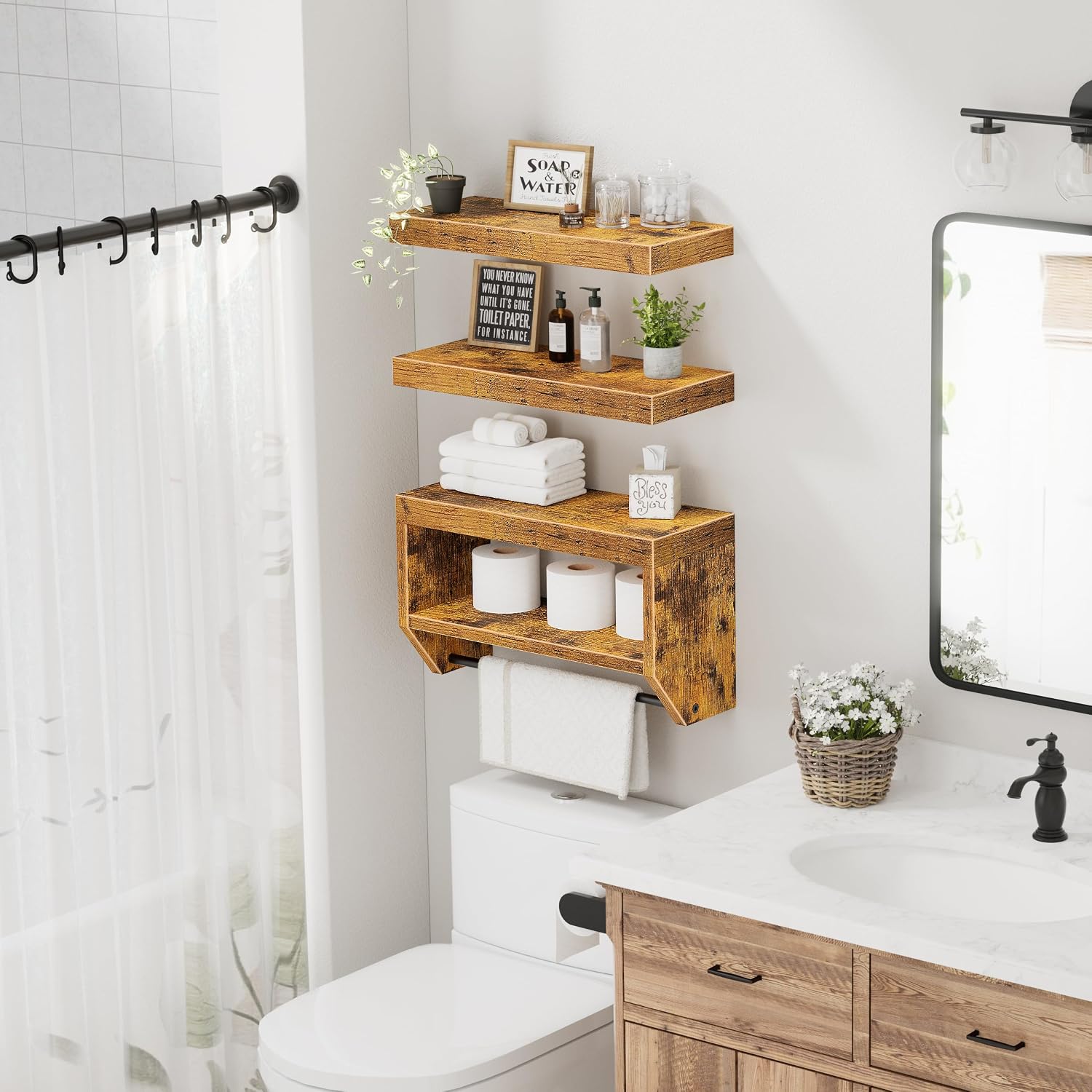 3-Pack 16in Rustic Floating Shelves