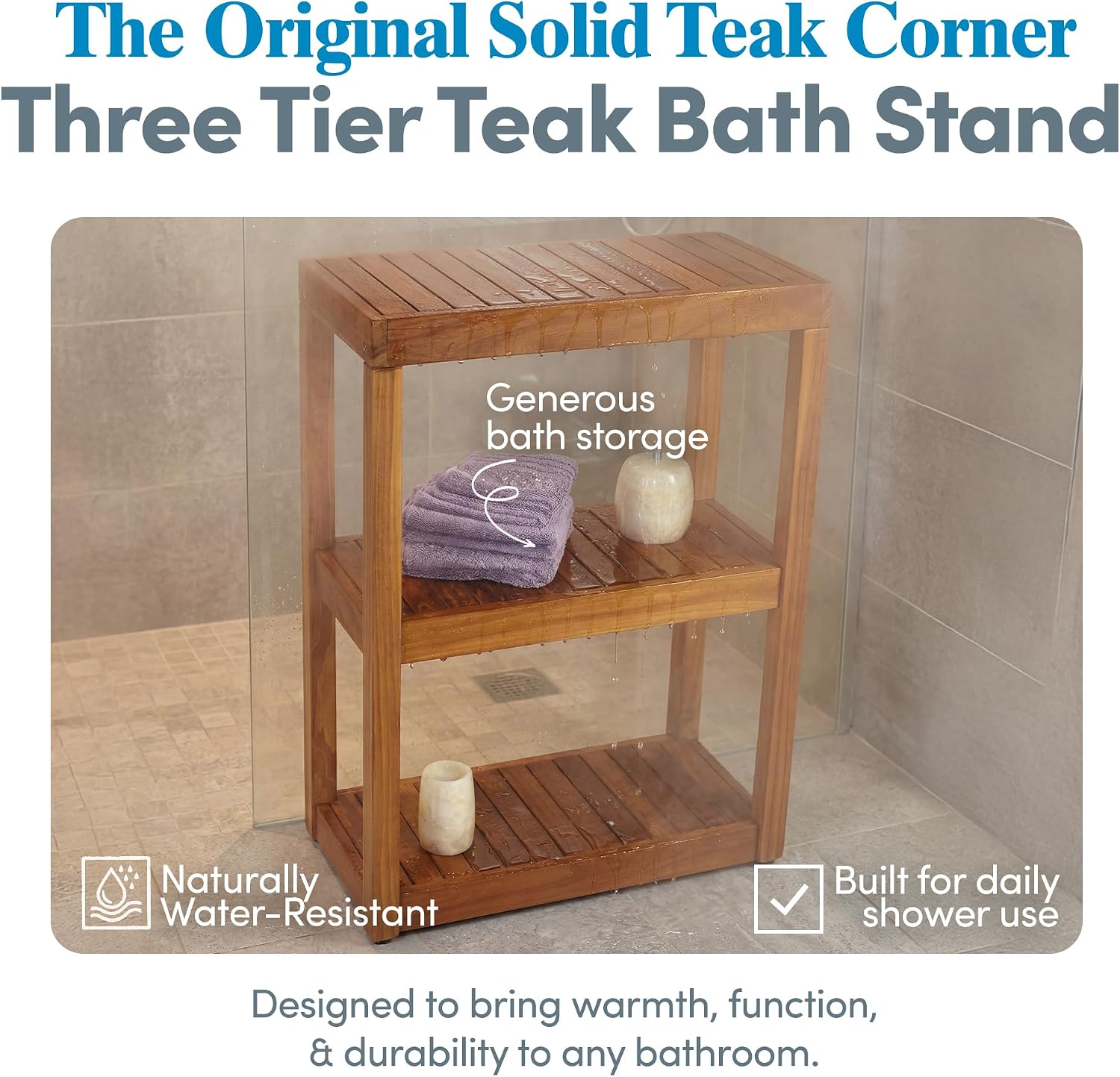 3-Tier Rectangle Teak Shower Stand