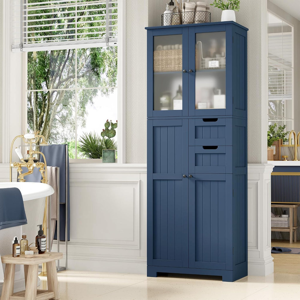 Blue Glass Tall Linen Storage Cabinet