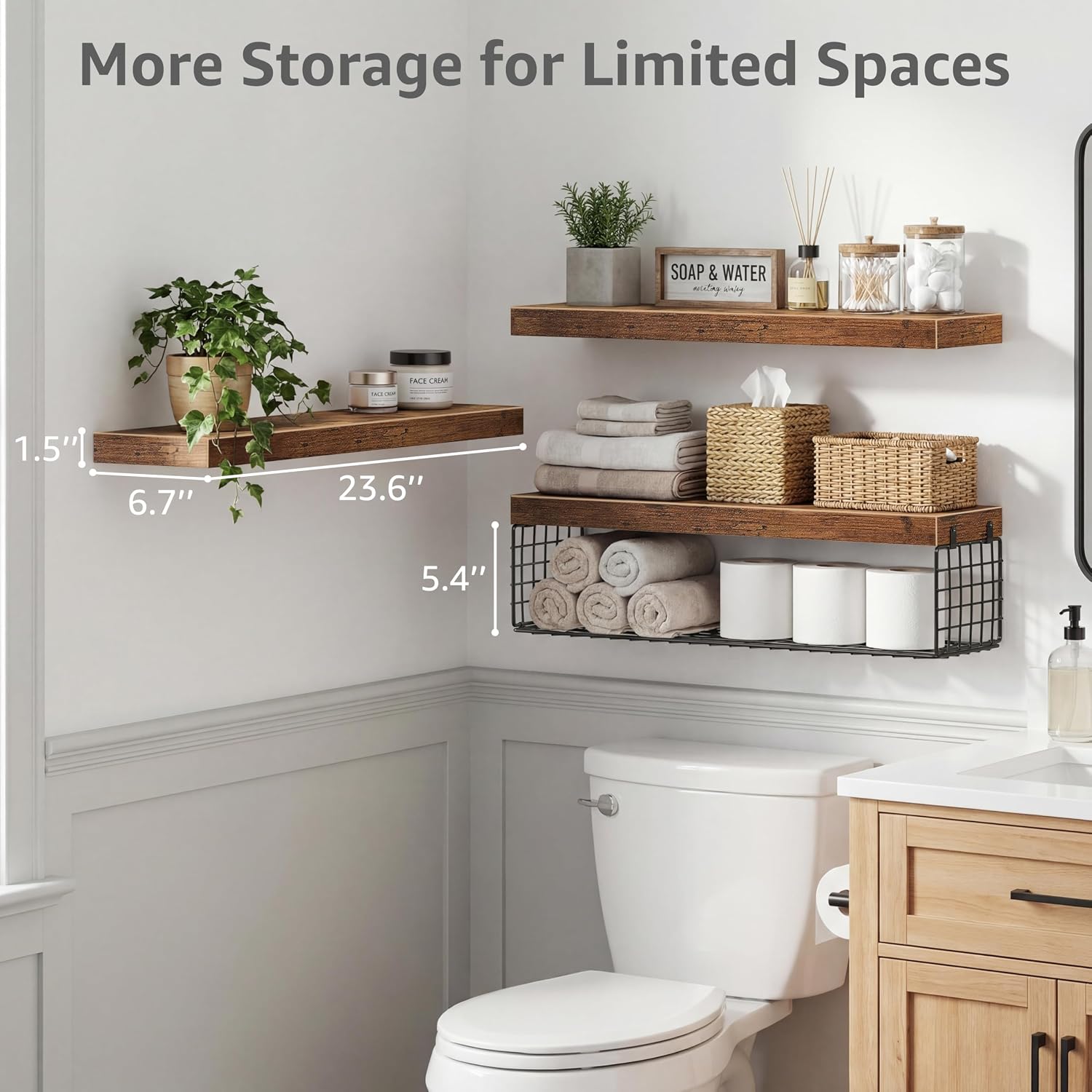 24 Inch Rustic 3-Pack Wall Floating Shelves