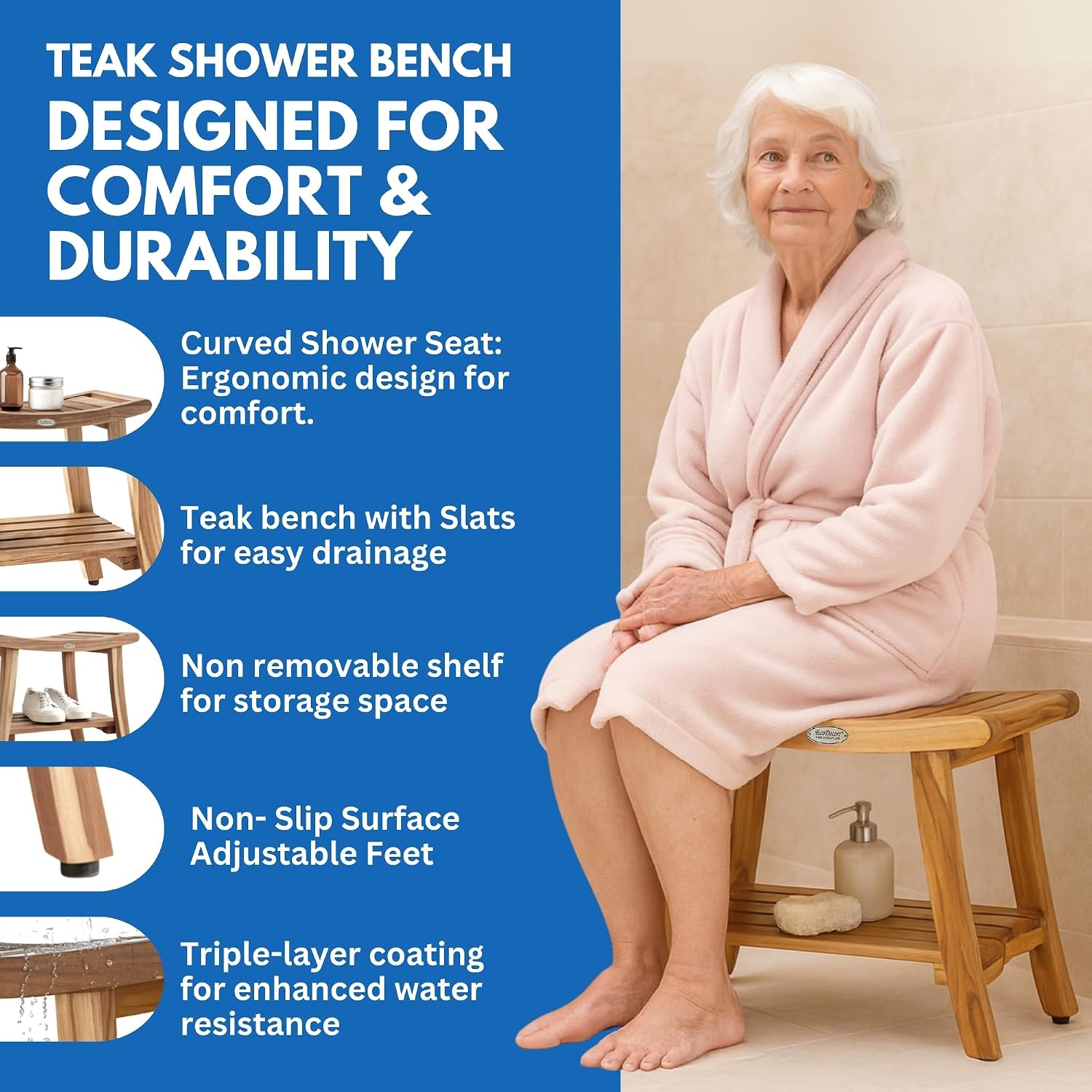 Teak Shower Bench Stool
