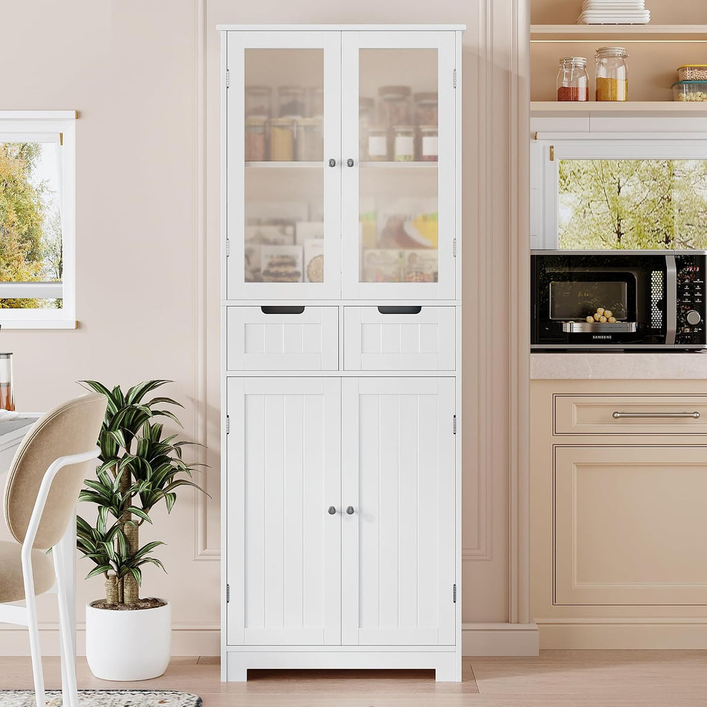 White Glass Tall Linen Storage Cabinet
