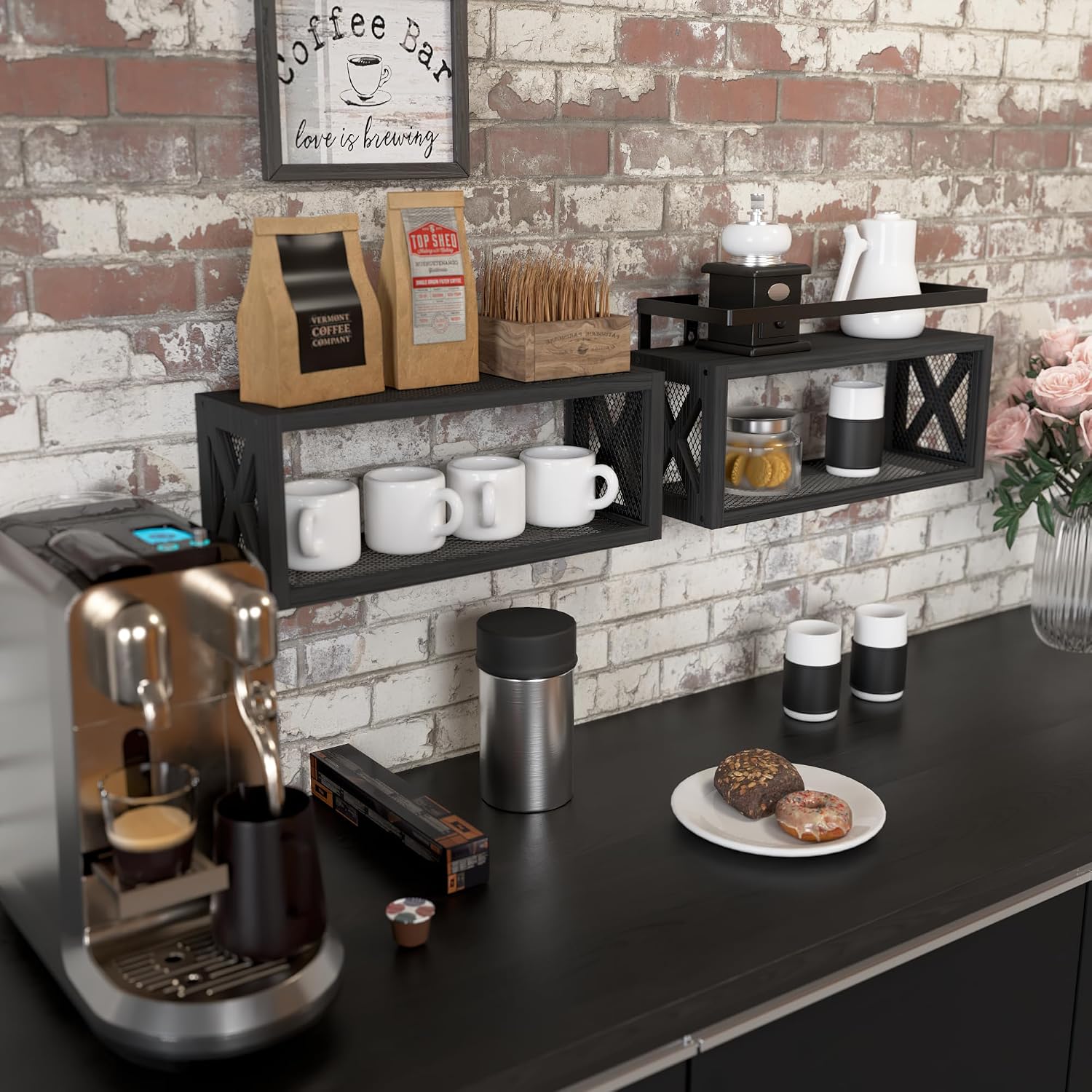 Wood Floating Shelves With Metal Guardrail