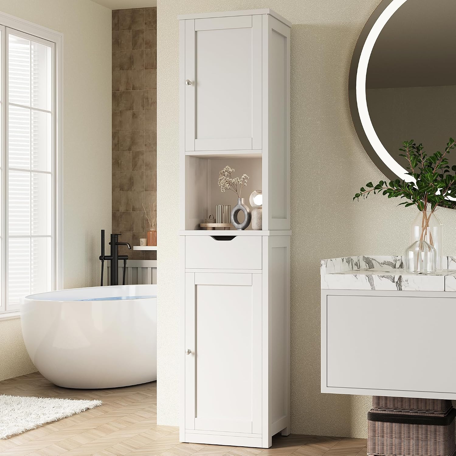 White Slim Corner Storage Cabinet