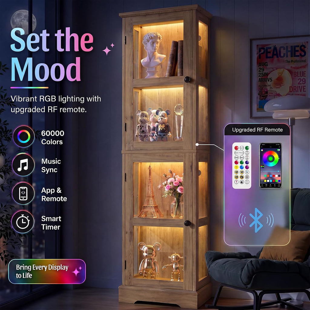 Yellow Oak RGB Slim Glass Storage Cabinet