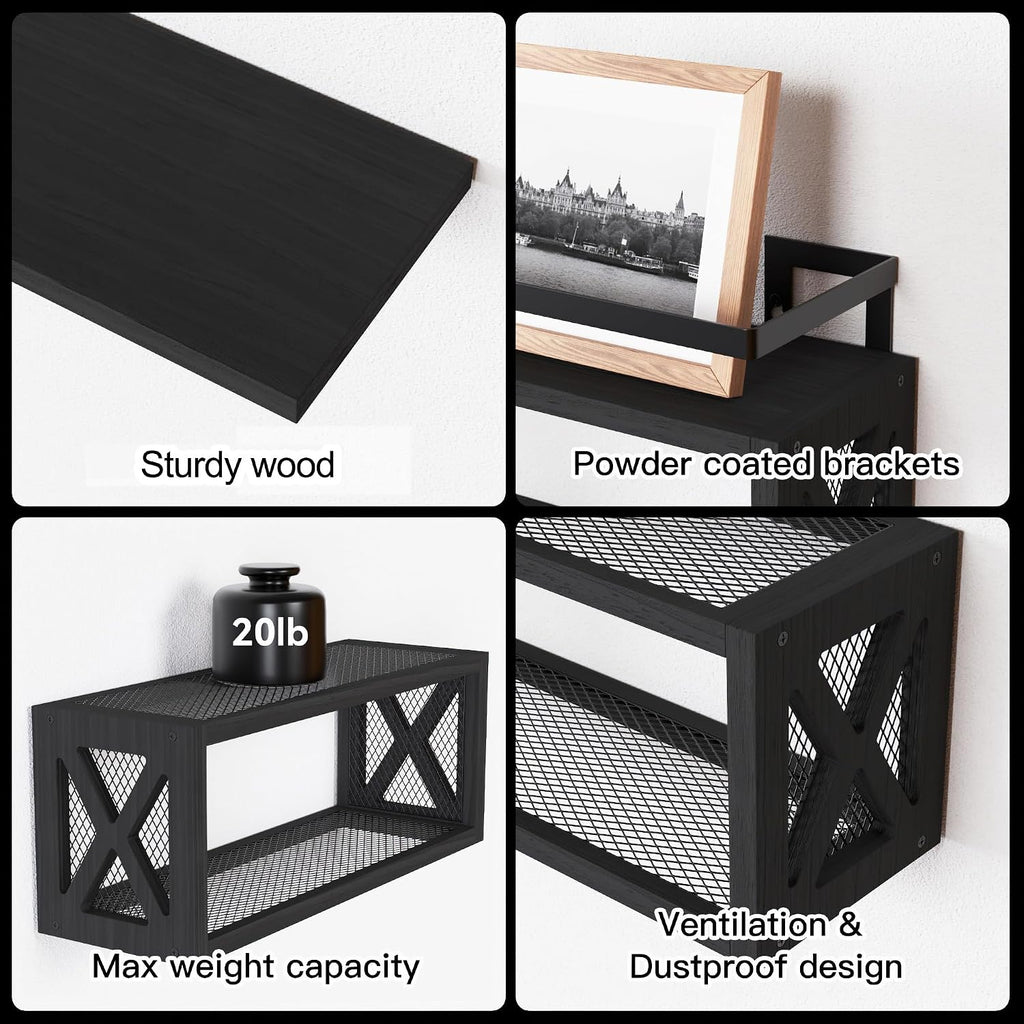 Wood Floating Shelves With Metal Guardrail