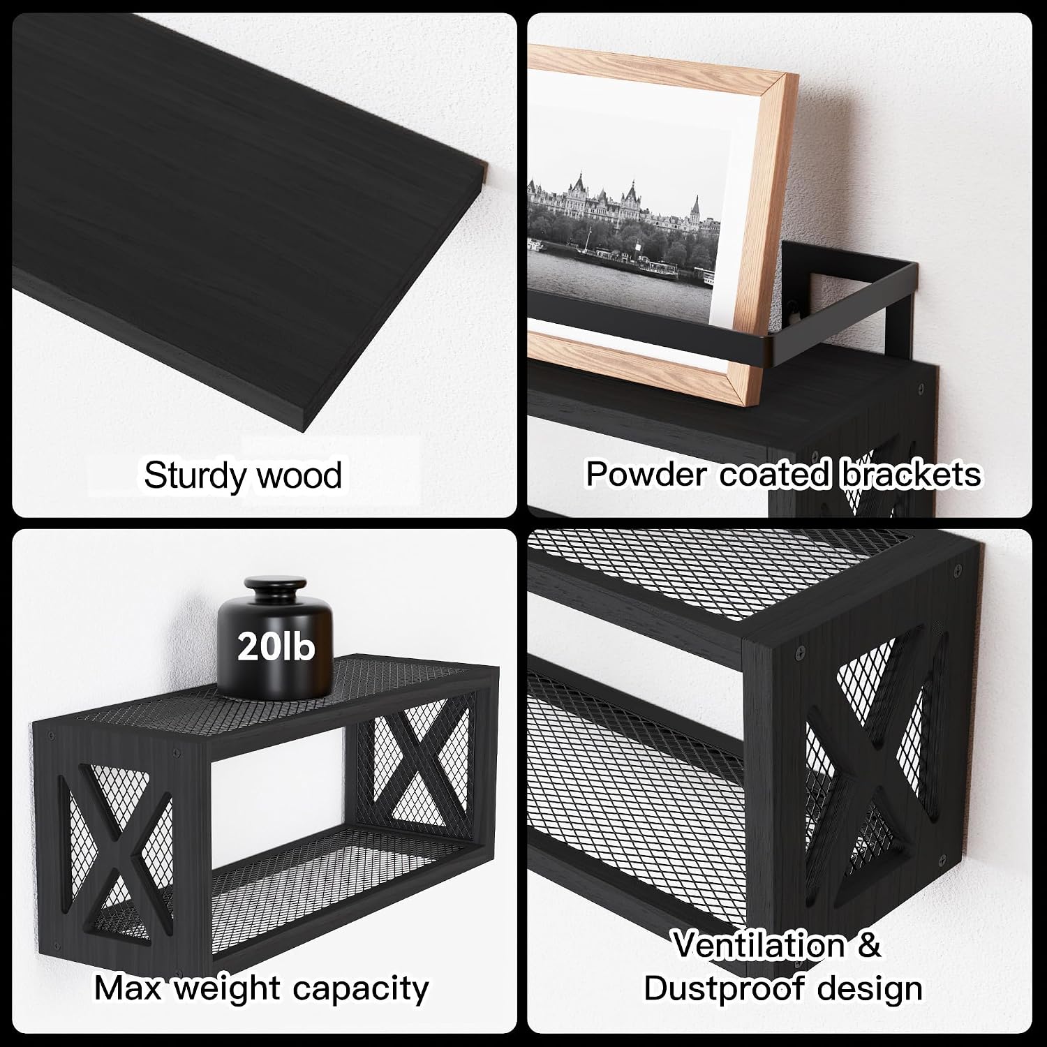 Wood Floating Shelves With Metal Guardrail