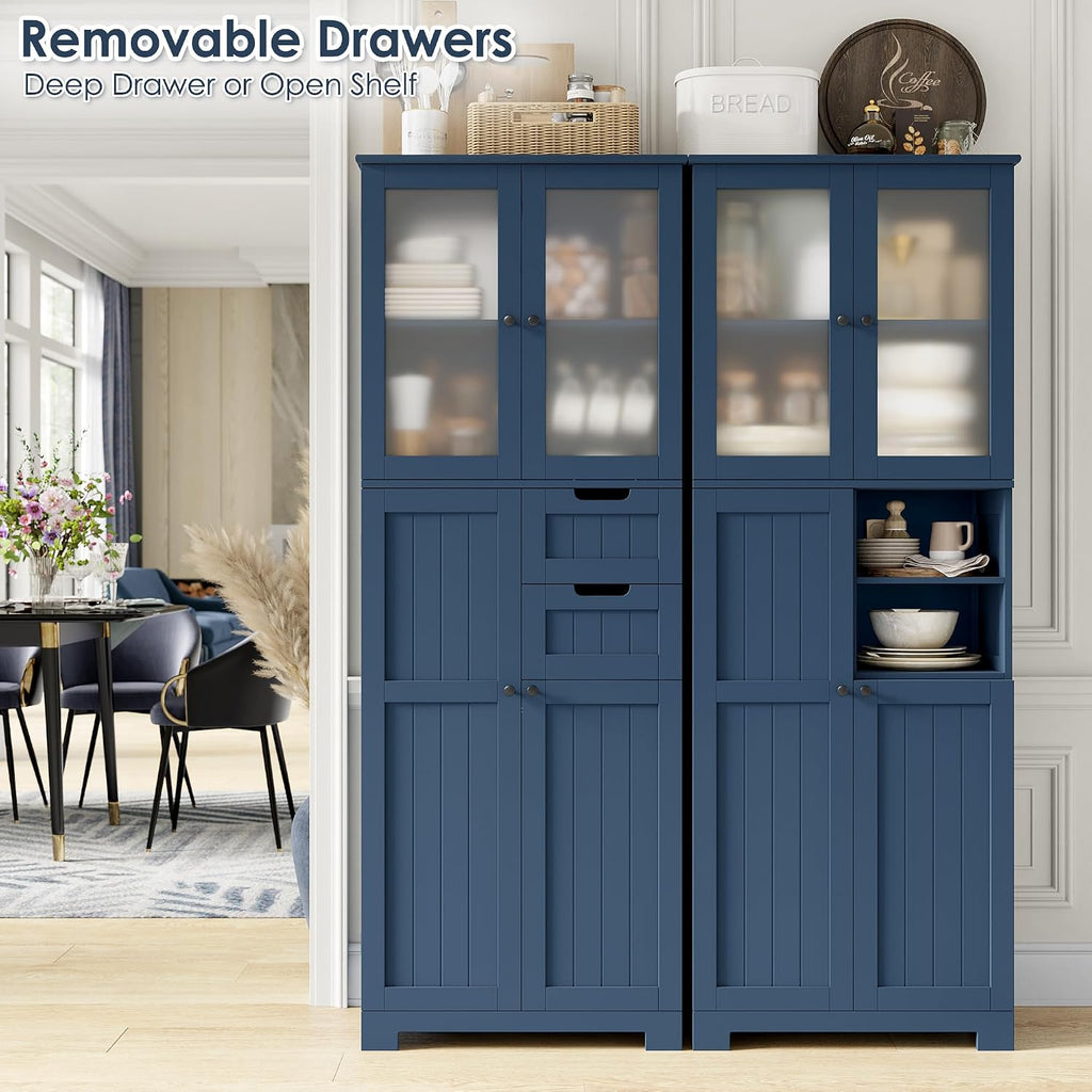 Blue Glass Tall Linen Storage Cabinet