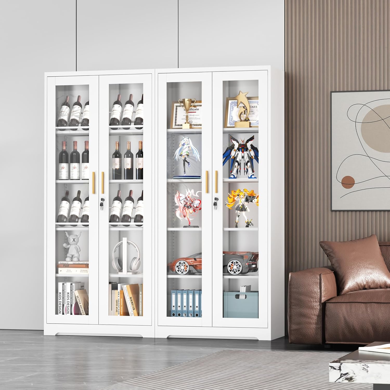 White Lockable Metal Glass Display Cabinet