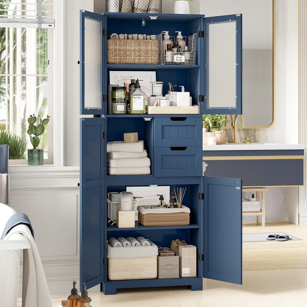 Blue Glass Tall Linen Storage Cabinet