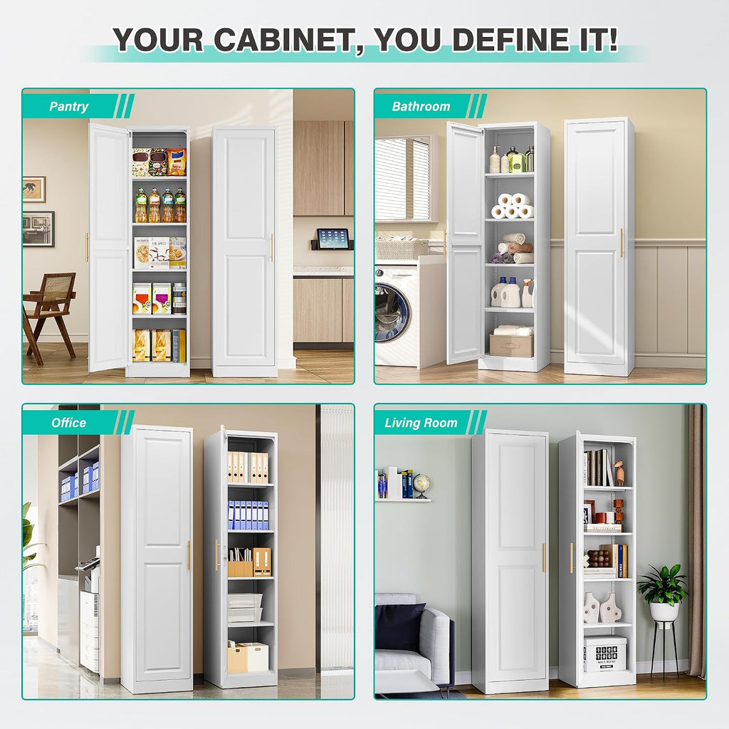 71in White Metal Slim Cabinet