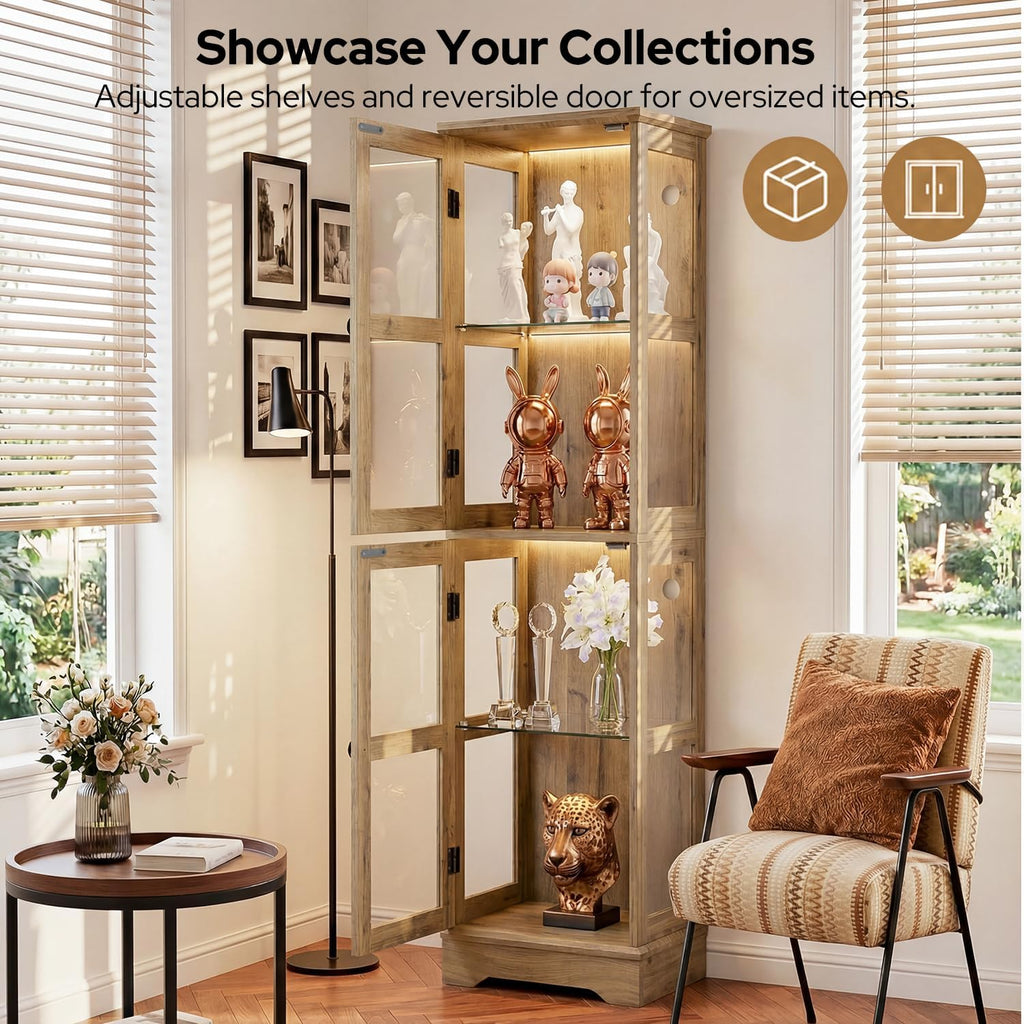 Yellow Oak RGB Slim Glass Storage Cabinet
