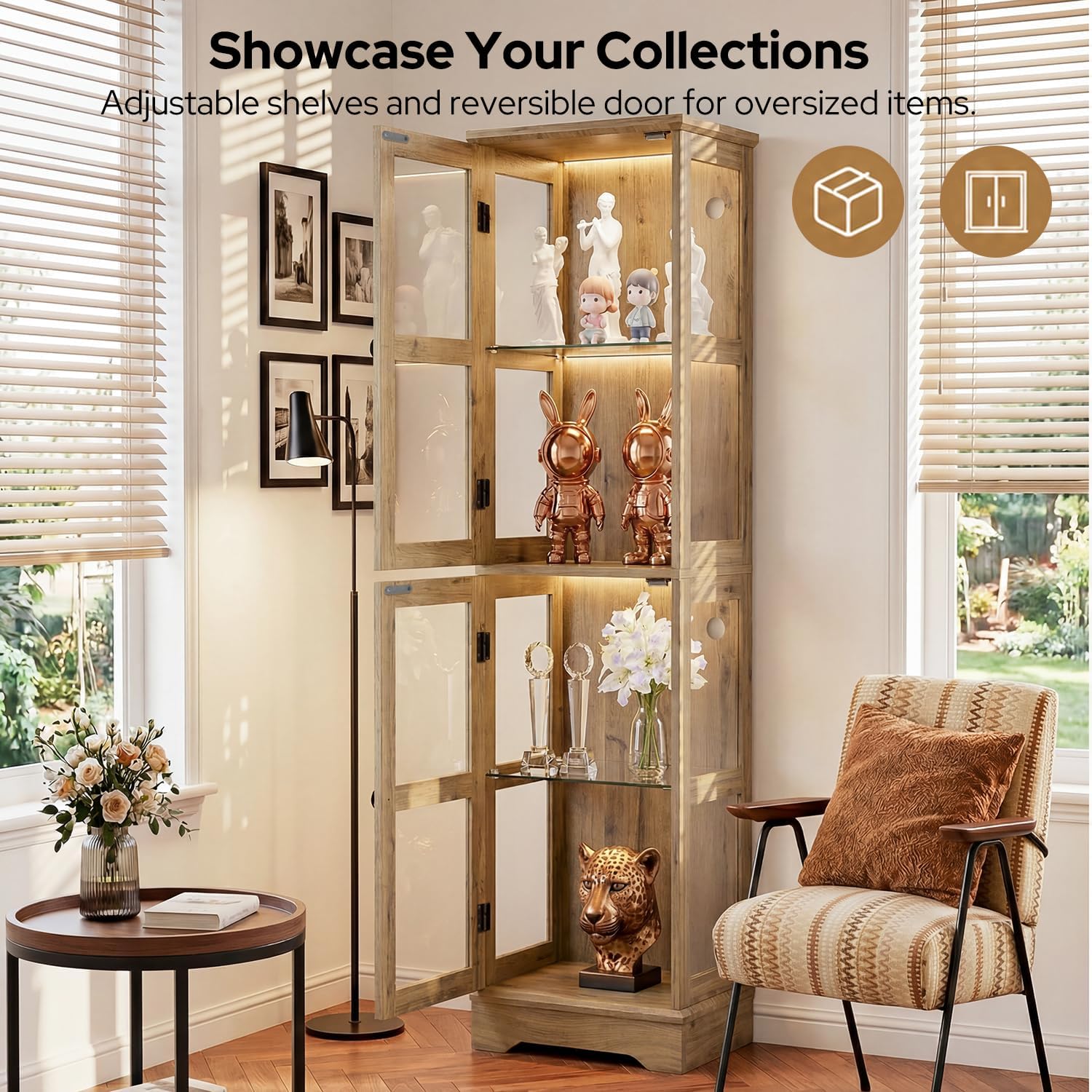 Yellow Oak RGB Slim Glass Storage Cabinet