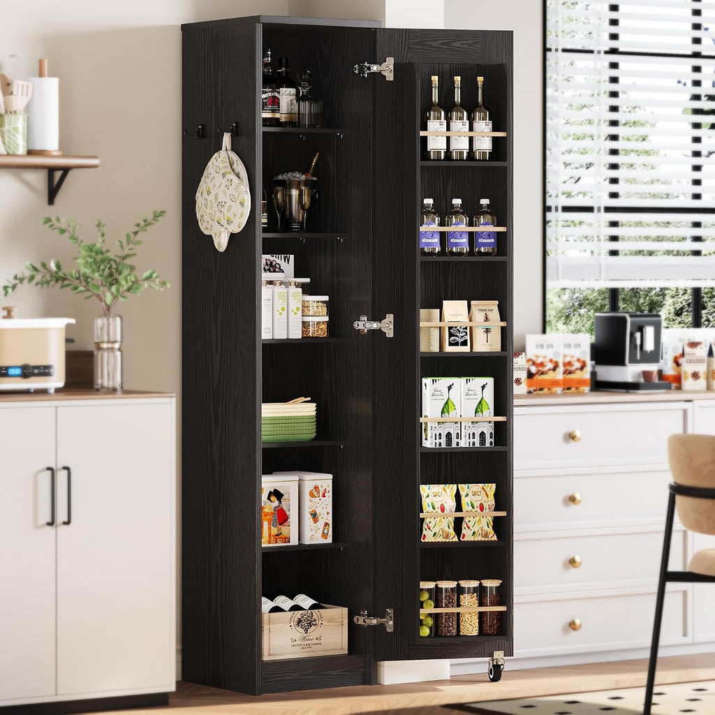 72in Black Rolling Slim Pantry Cabinet