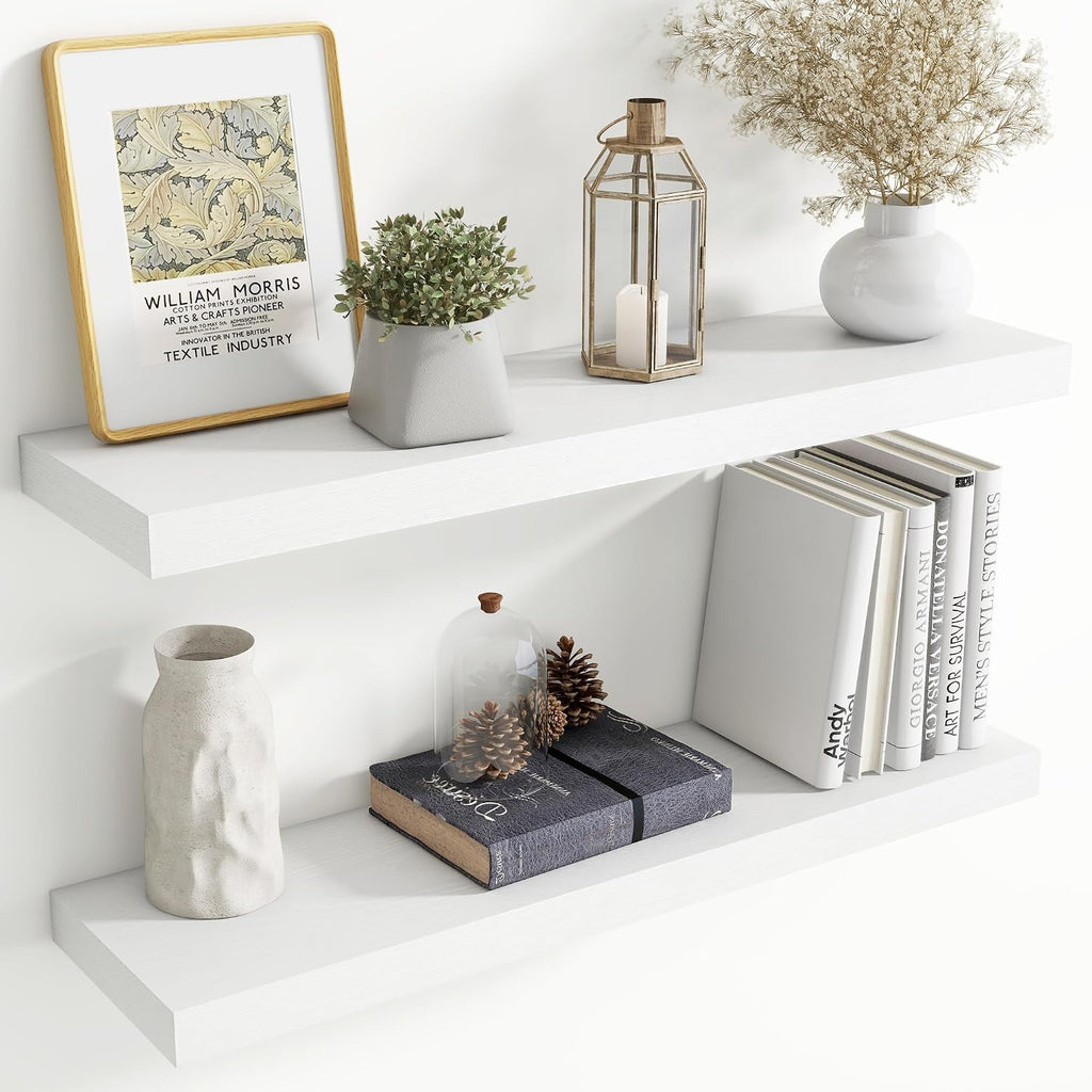 Set Of 2 White 36 Inch Floating Shelves