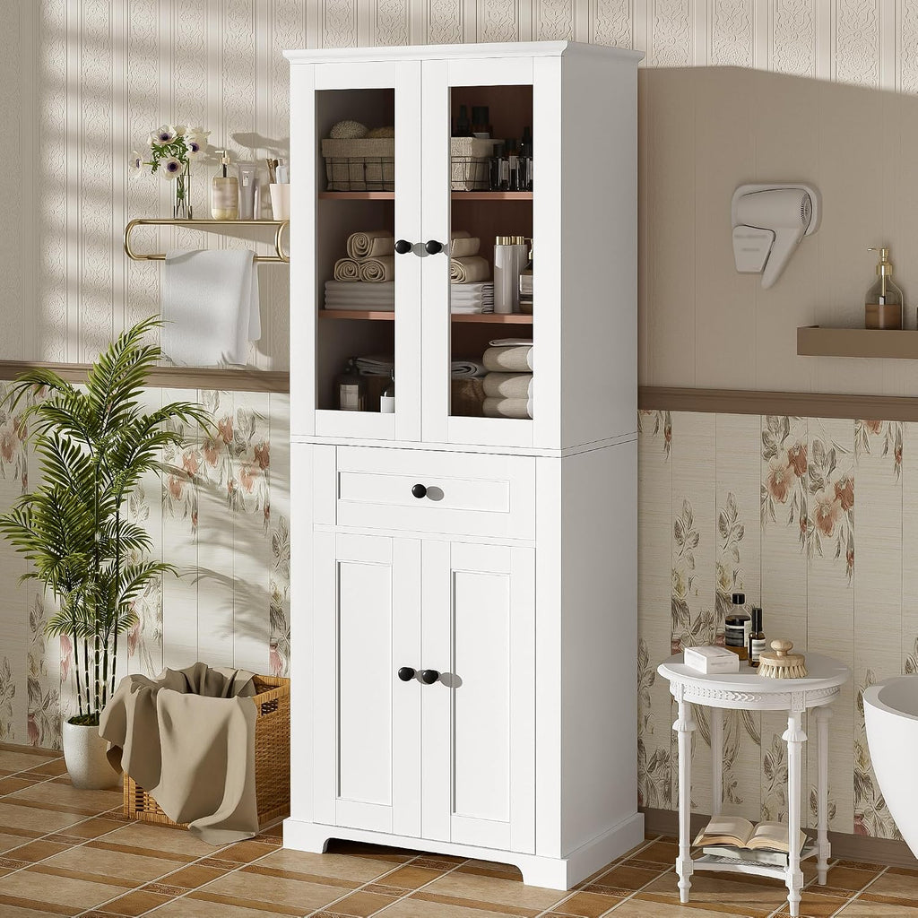 White Modern Tall Linen Storage Cabinet