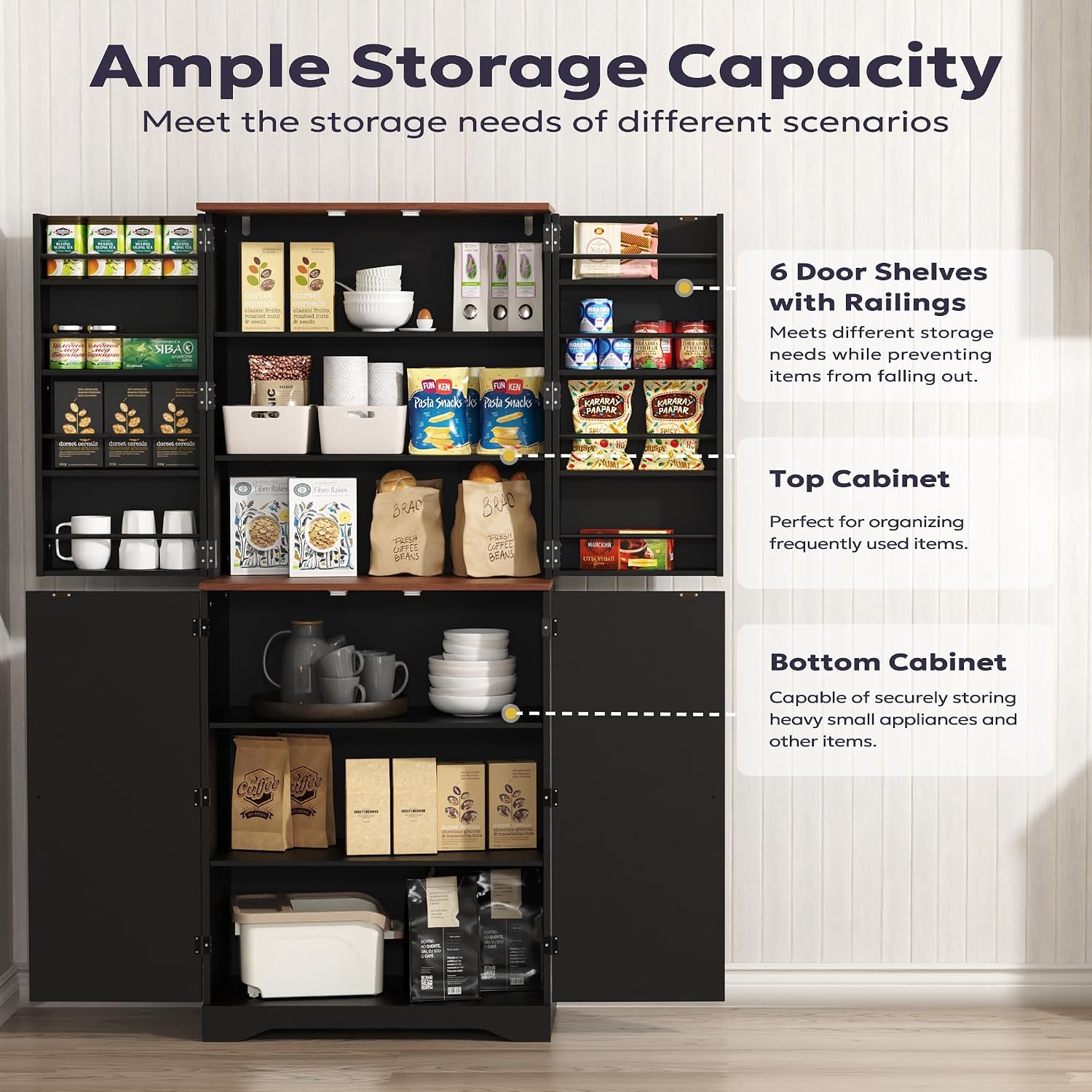 72in Black Farmhouse Pantry Cabinet