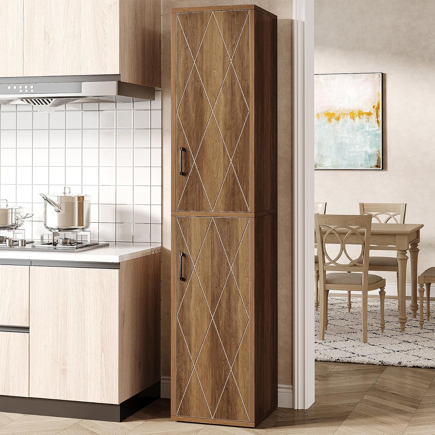 75in Brown Narrow Pantry Cabinet