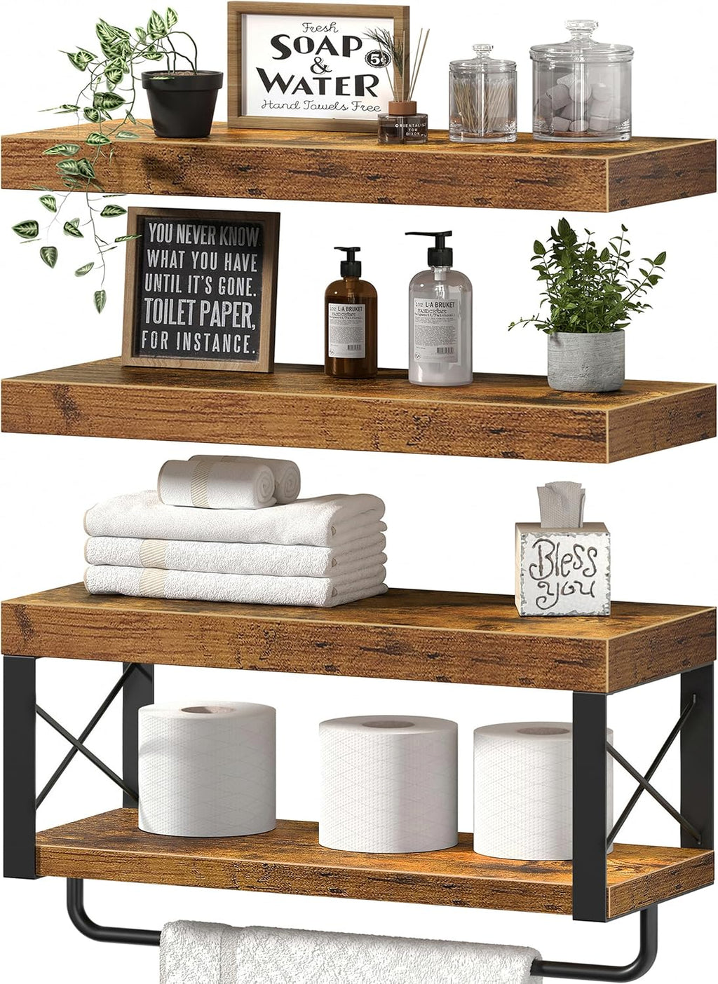 3-Pack 16in Rustic Floating Shelves