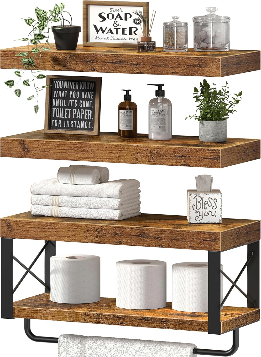 3-Pack 16in Rustic Floating Shelves