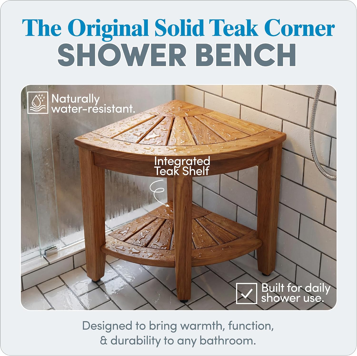 Corner Teak Shower Bench