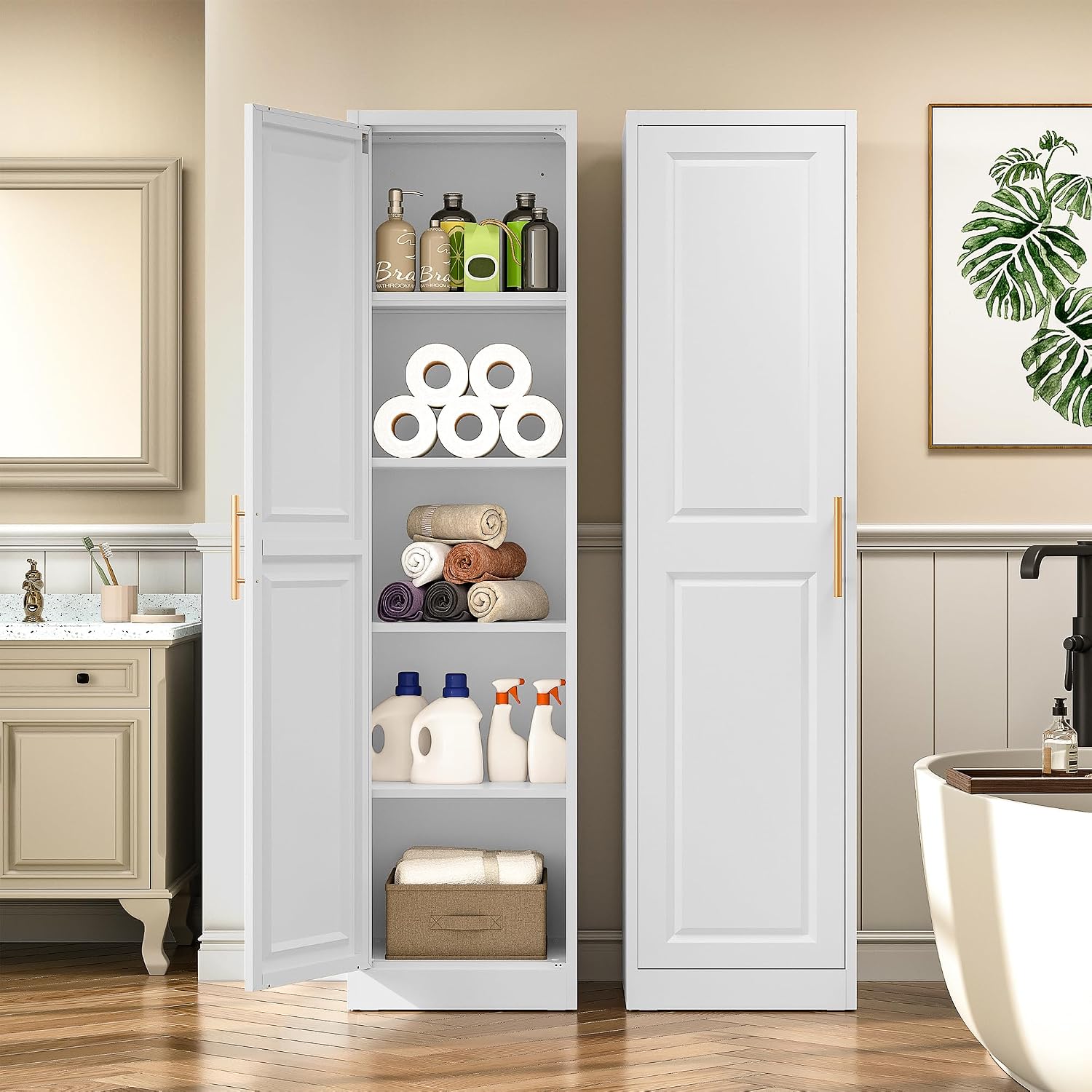 71in White Metal Slim Cabinet