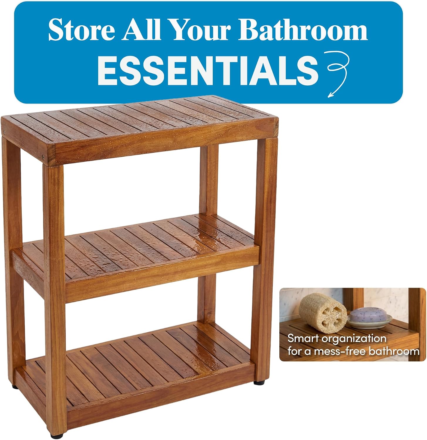 3-Tier Rectangle Teak Shower Stand
