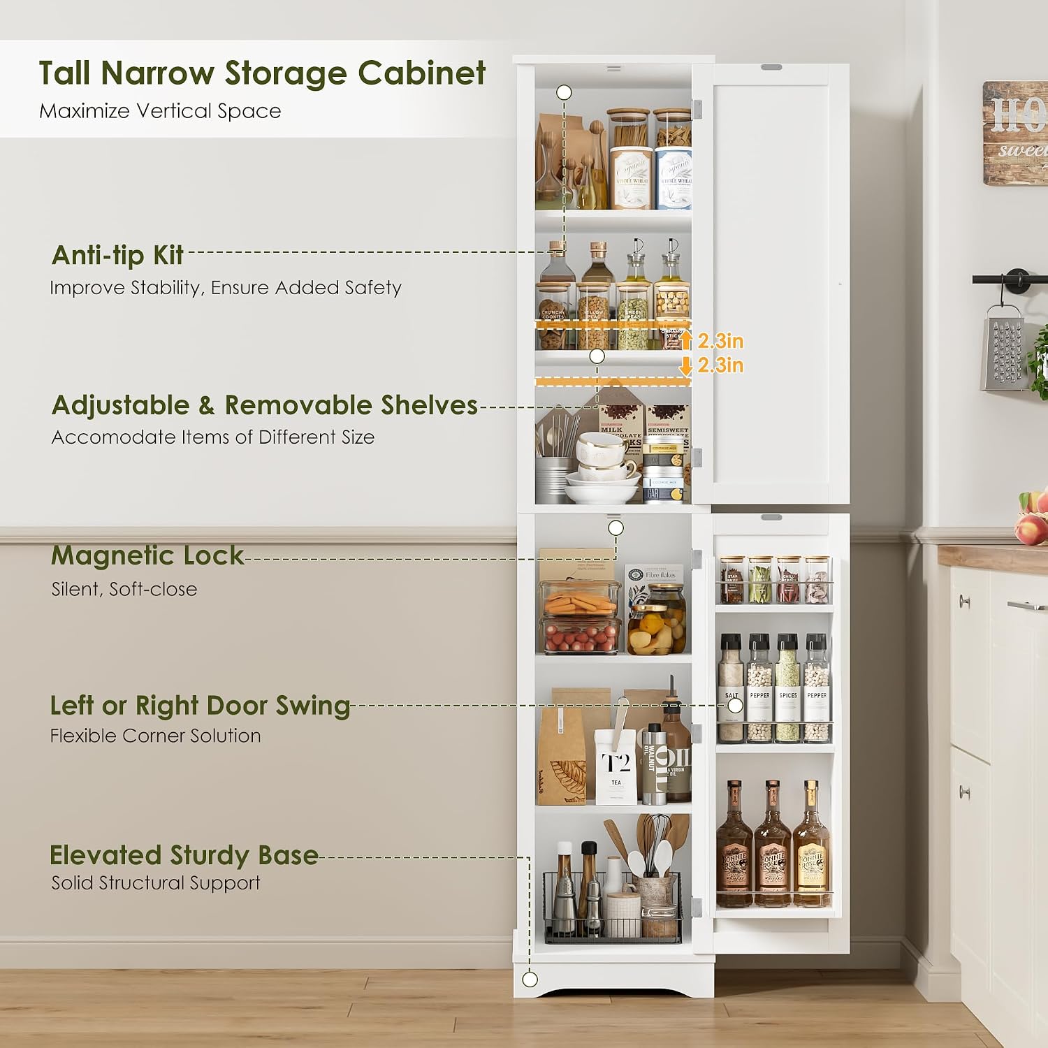 71in White Slim Pantry Cabinet