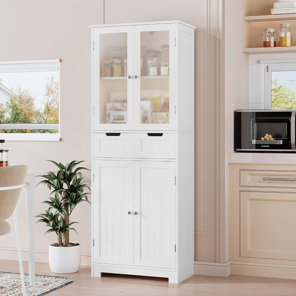 White Glass Tall Linen Storage Cabinet