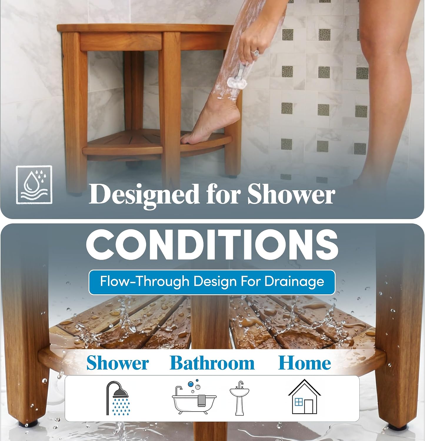 Corner Teak Shower Bench
