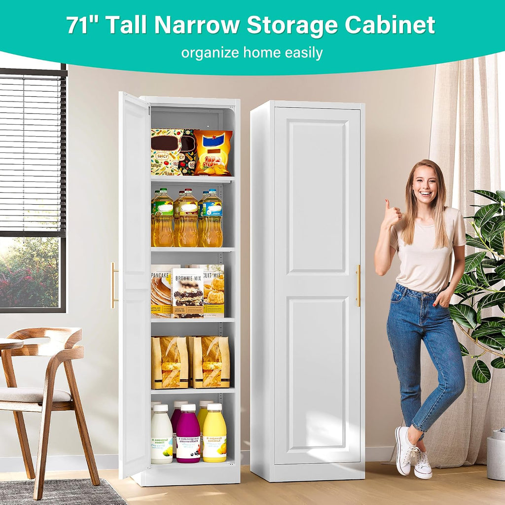71in White Metal Slim Cabinet