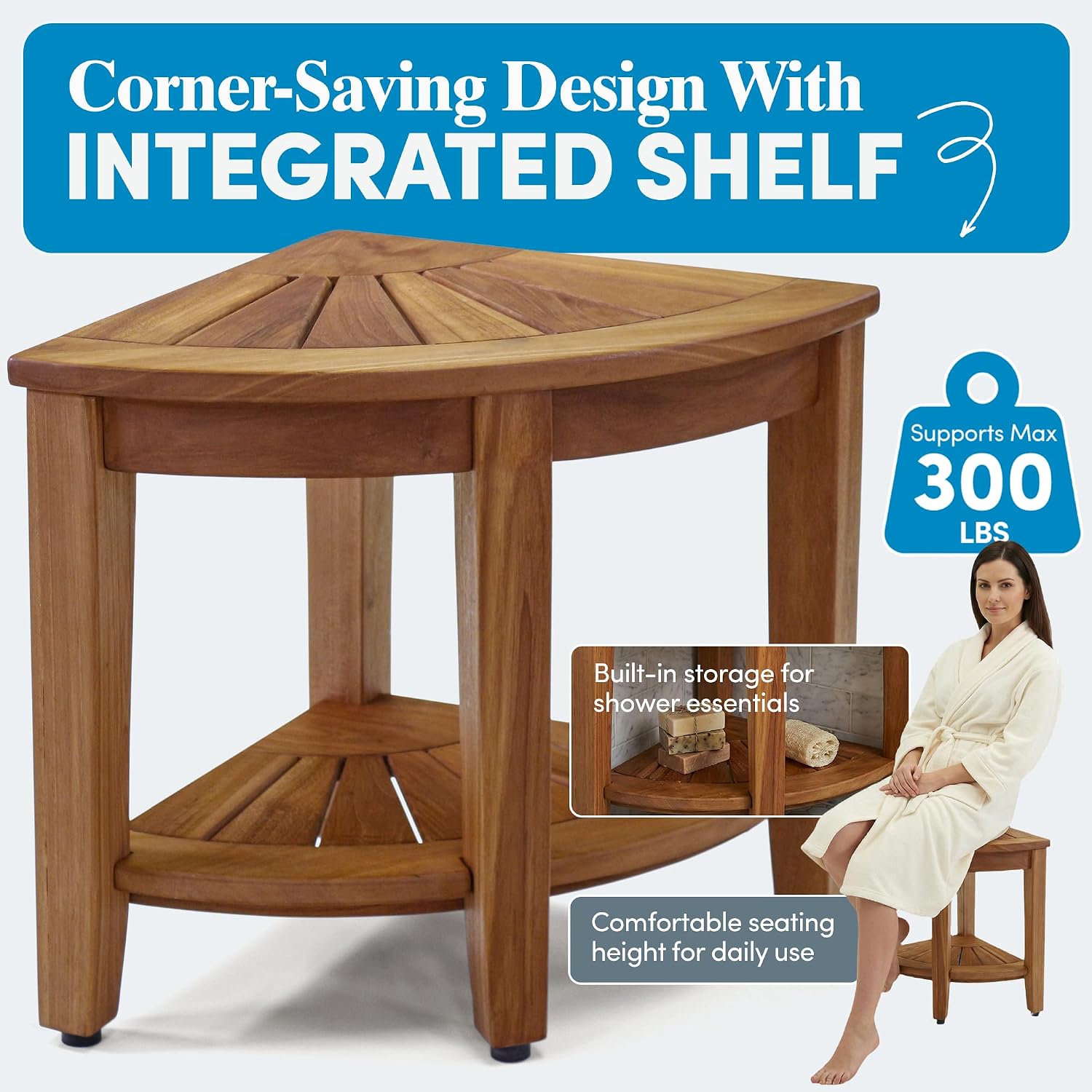 Corner Teak Shower Bench