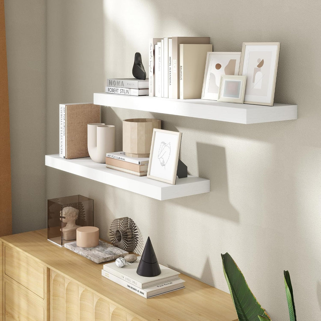 Set Of 2 White 36 Inch Floating Shelves