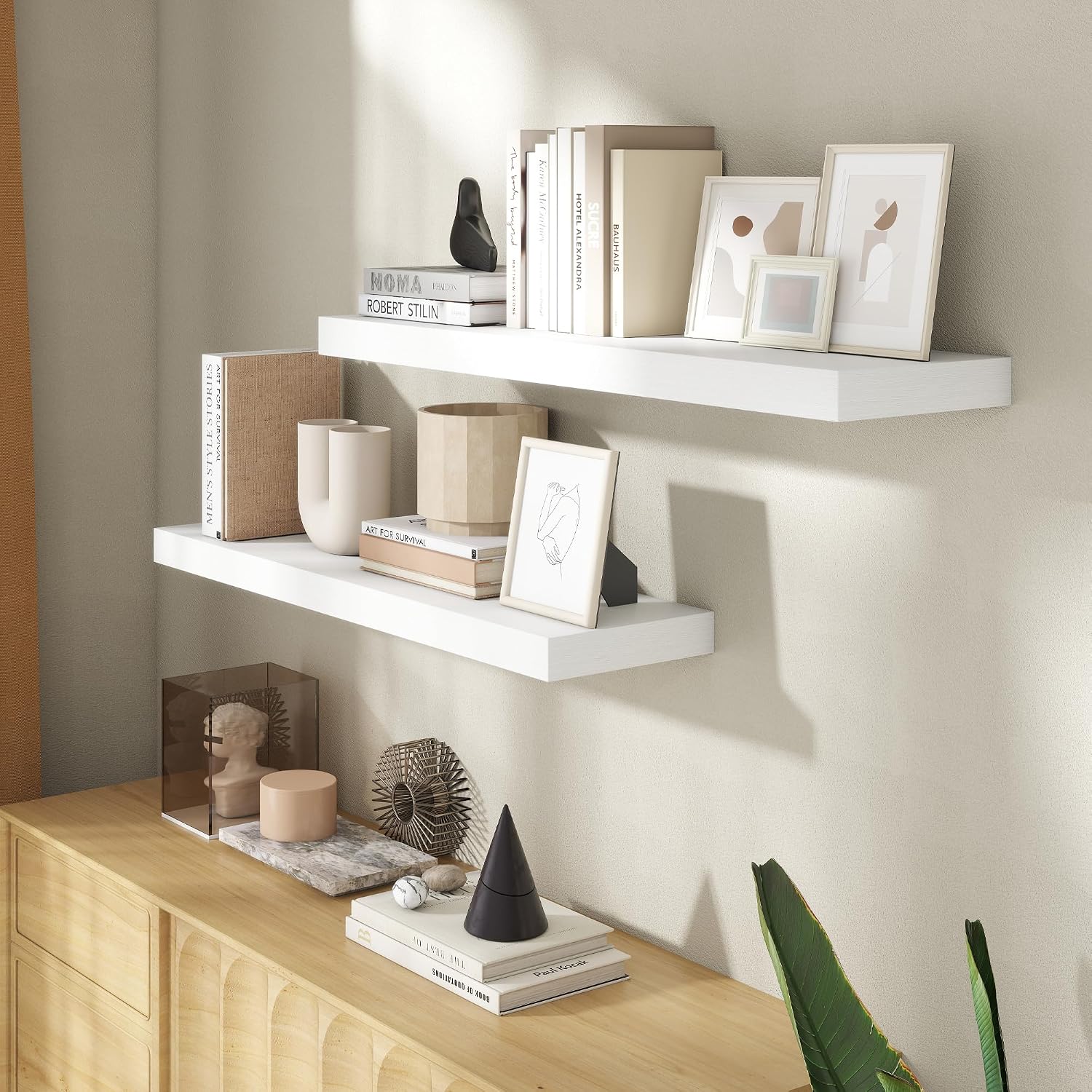 Set Of 2 White 36 Inch Floating Shelves