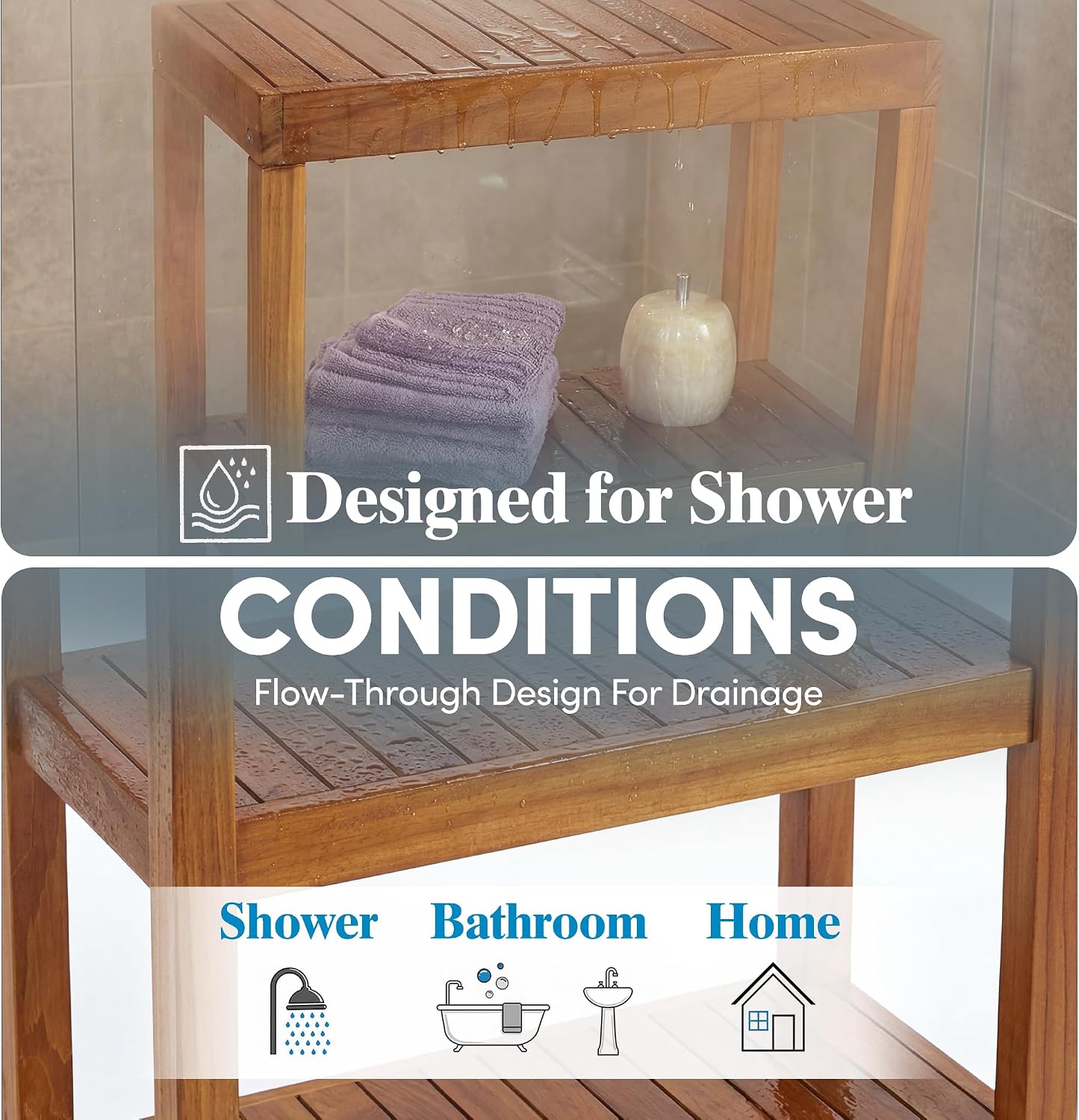 3-Tier Rectangle Teak Shower Stand