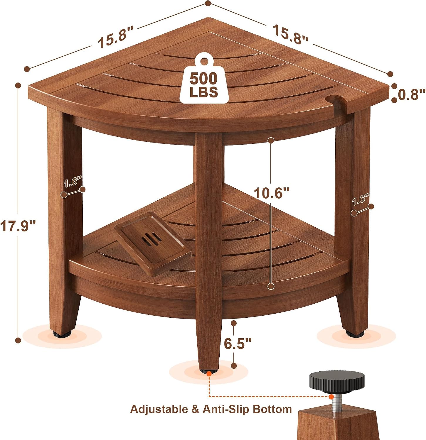2-Tier Teak Corner Shower Stool