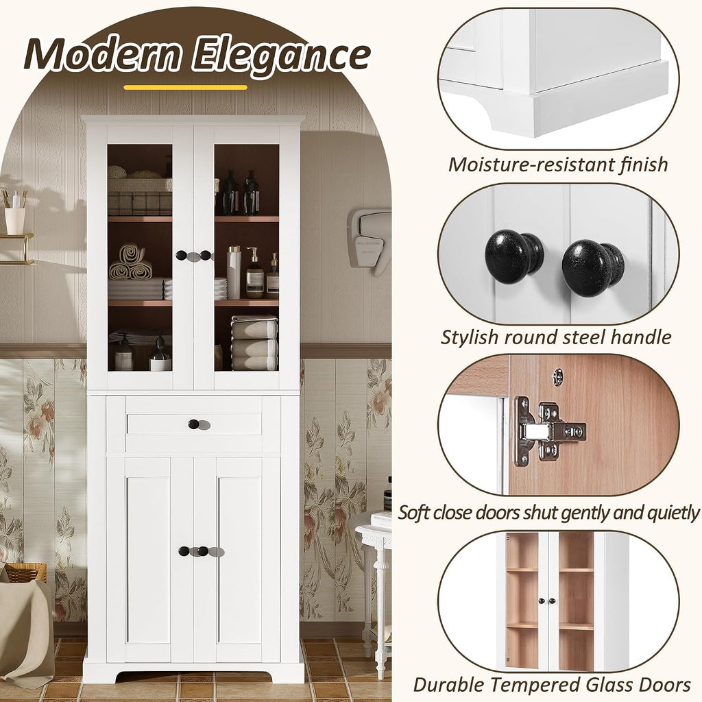 White Modern Tall Linen Storage Cabinet