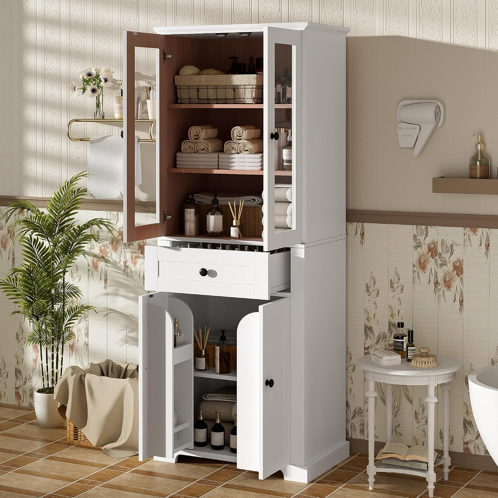 White Modern Tall Linen Storage Cabinet