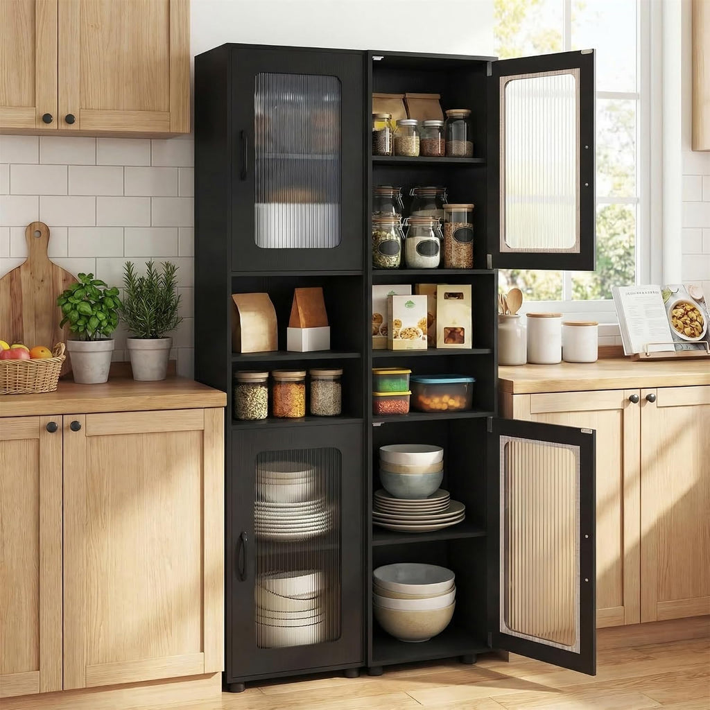 Black 67in Fluted Door Slim Cabinet