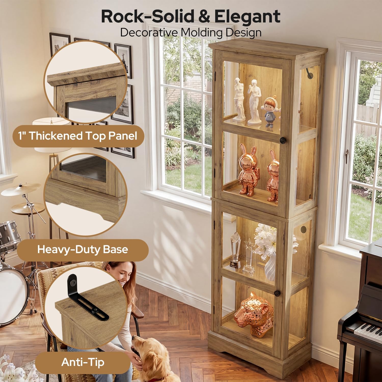 Yellow Oak RGB Slim Glass Storage Cabinet