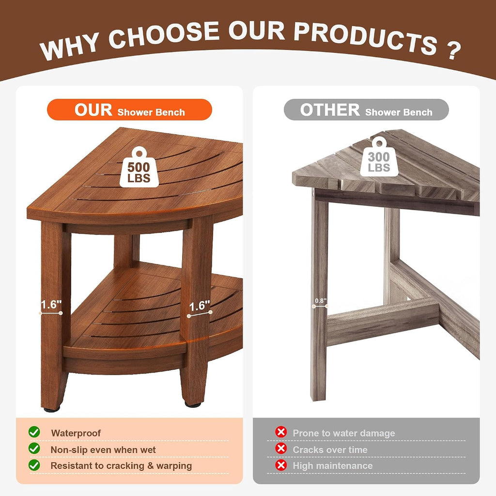 2-Tier Teak Corner Shower Stool
