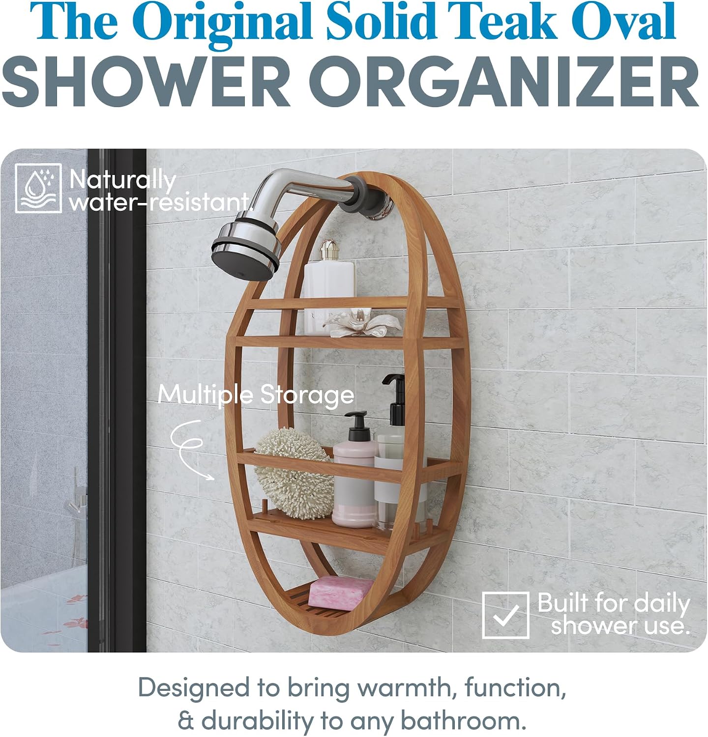 Oval Teak Hanging Shower Caddy