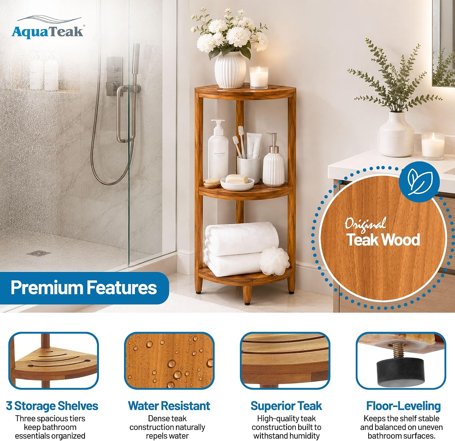 3-Tier Kai Teak Corner Shower Stand