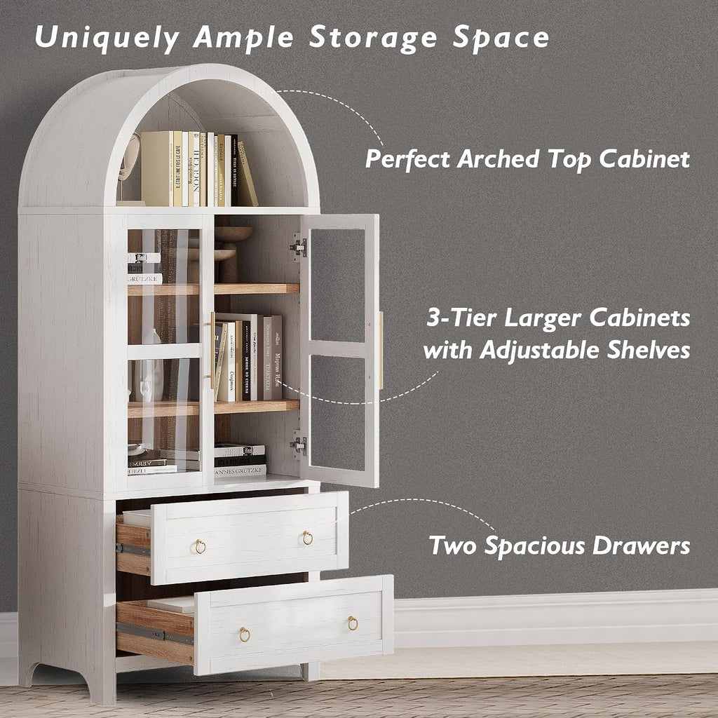 White Arched Glass Tall Storage Bookcase