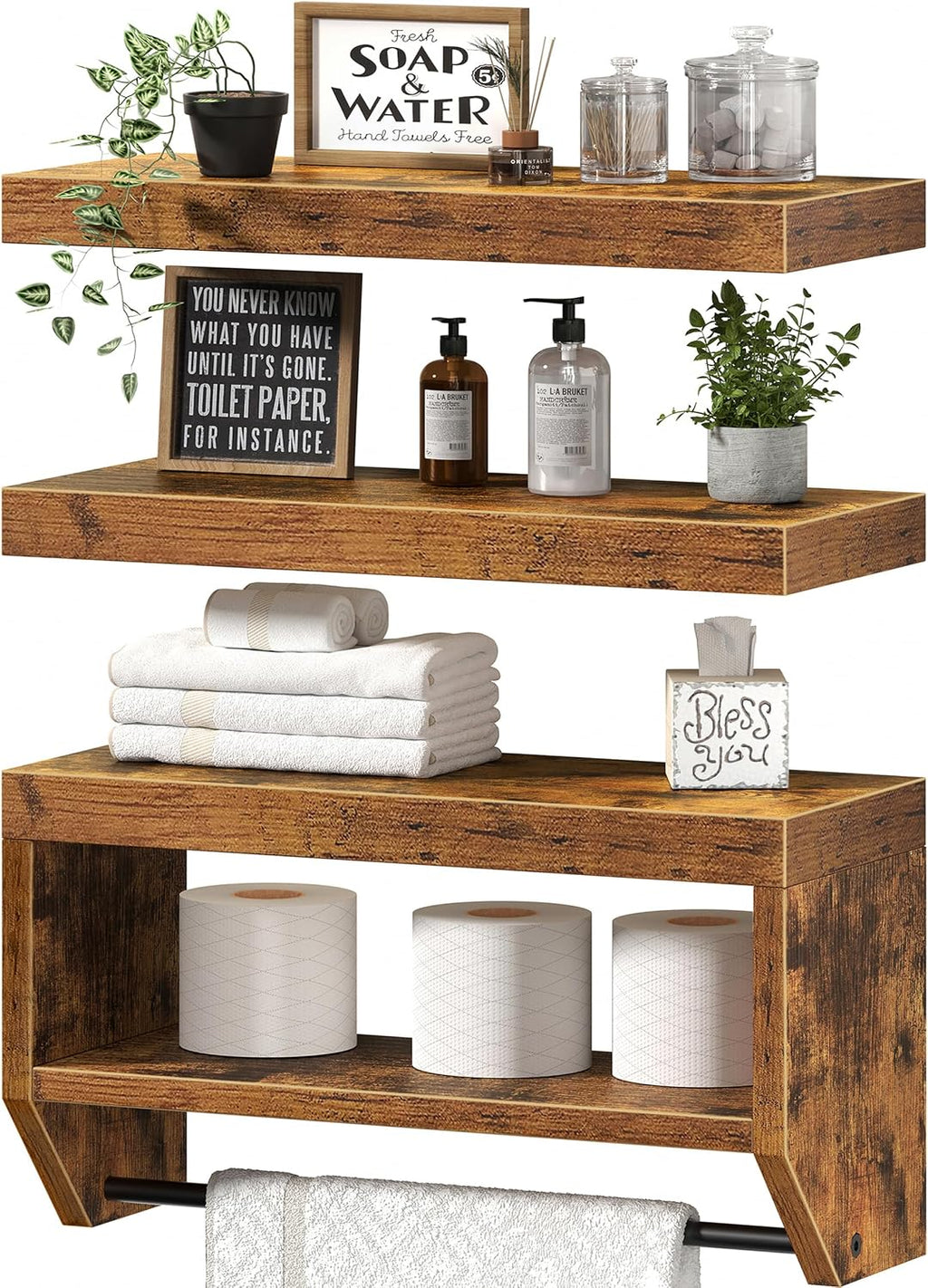 3-Pack 16in Rustic Floating Shelves