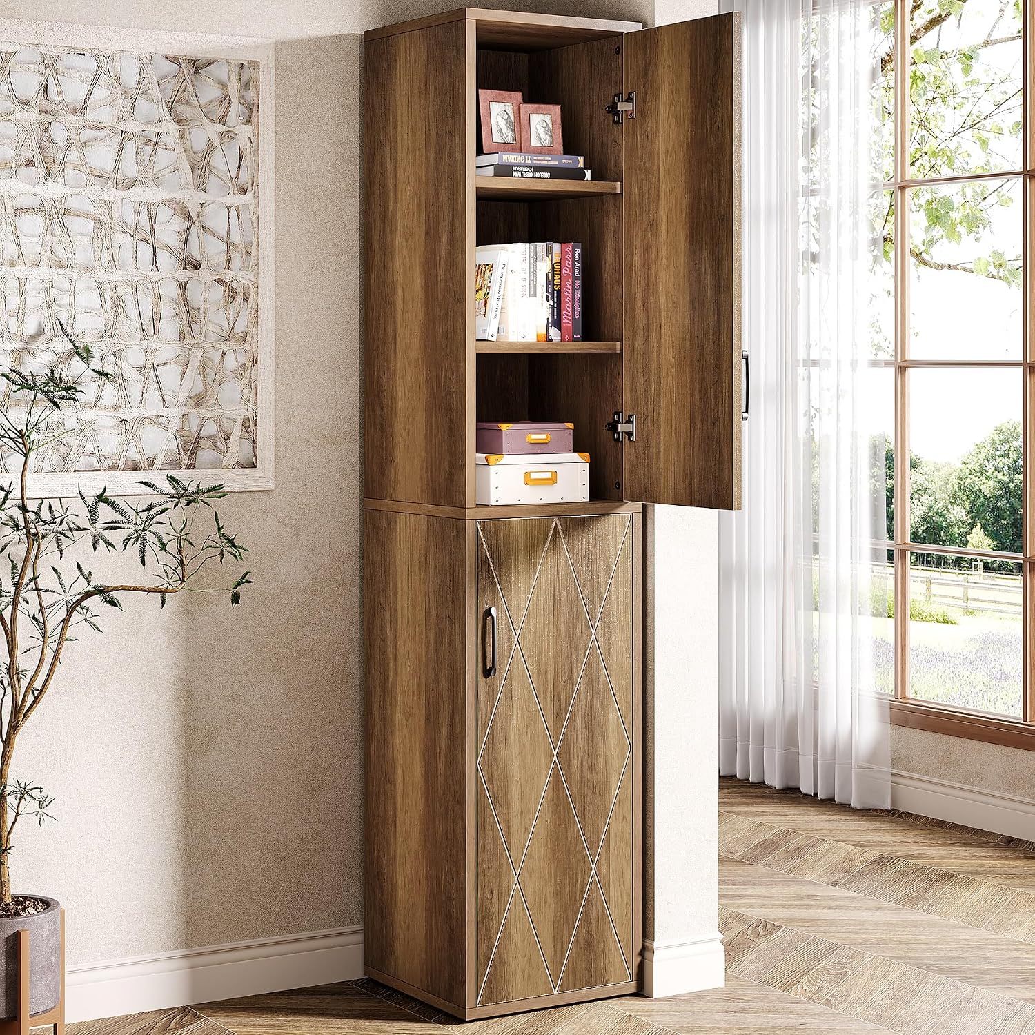 75in Brown Narrow Pantry Cabinet