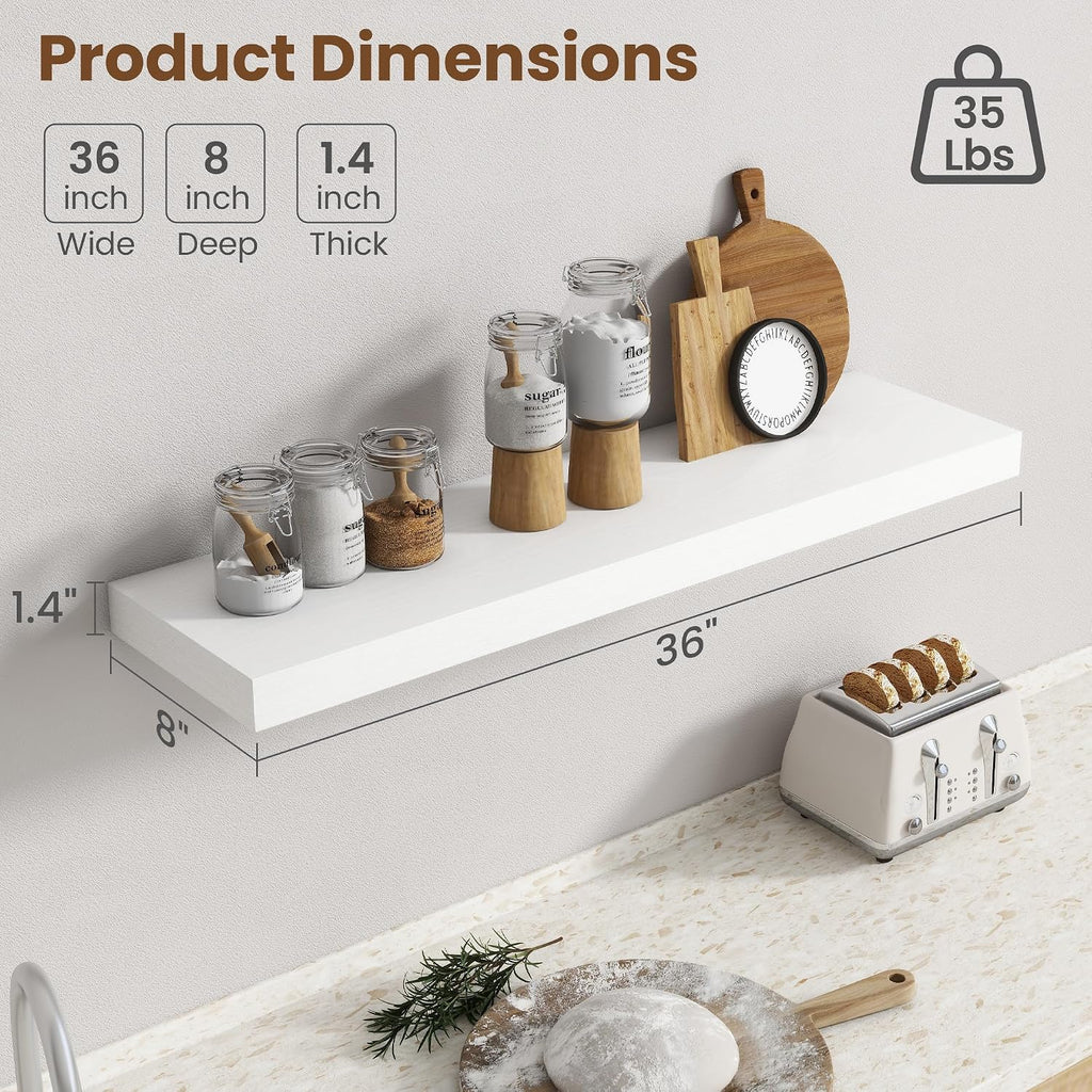 Set Of 2 White 36 Inch Floating Shelves