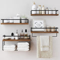 4-Tier Rustic Floating Shelves With Towel Bar